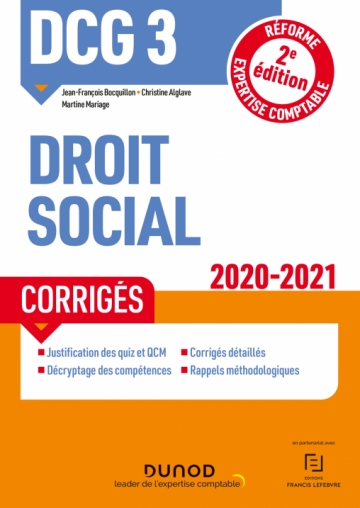 Dcg 3 Droit Social Corriges 2020 2021 Livre Et Ebook Dcg De Jean Francois Bocquillon Dunod
