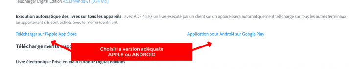 téléchargement d'Adobe digital Edition pour IOS ou ANDROID