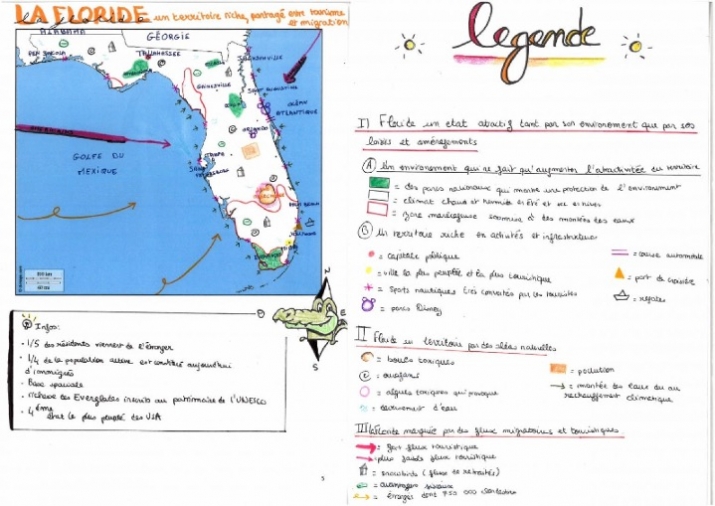 Exemple d’une carte réalisée à partir d’un texte sur la Floride par un binôme de Saumur